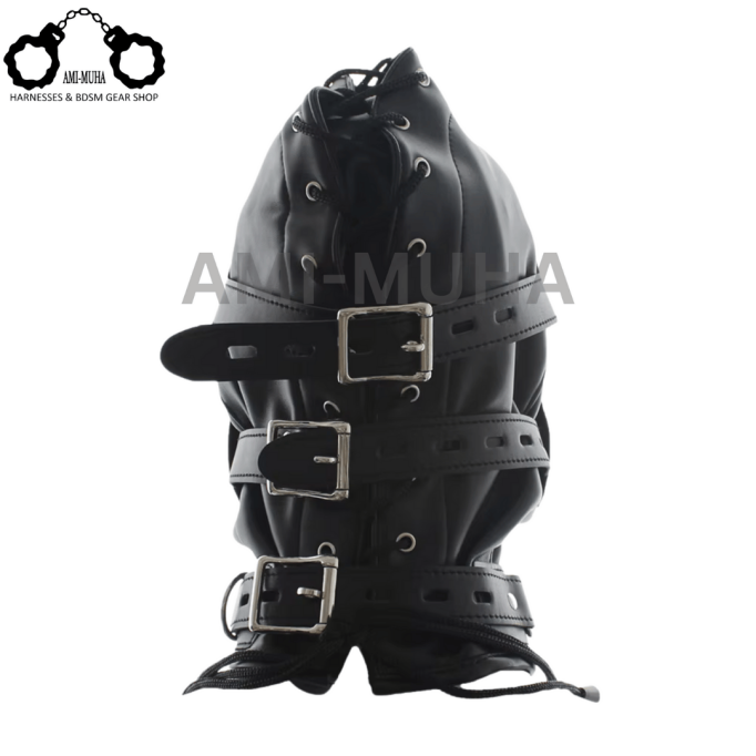 Black Leather Head Hood Cosplay Hood Masks Adjustable Halloween Soft Face Mask