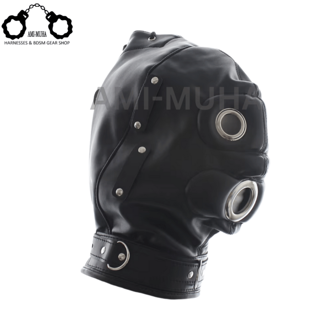 Black Leather Head Hood Cosplay Hood Masks Adjustable Halloween Soft Face Mask