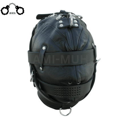 Genuine Leather Hood Sensory Deprivation Mask Bondage BDSM